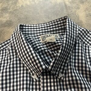 Duluth Trading Shirt Men's 3XL Wrinklefighter Poplin White Navy Gingham Check